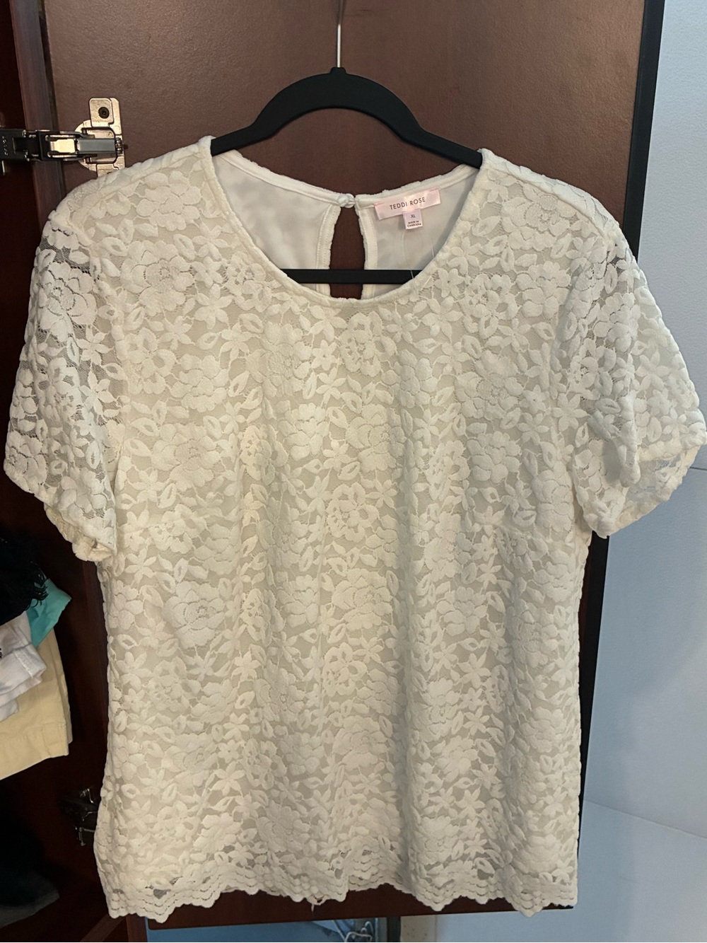 Teddi Rose Brand Textured Lace Short-Sleeve Top - White - Size XL